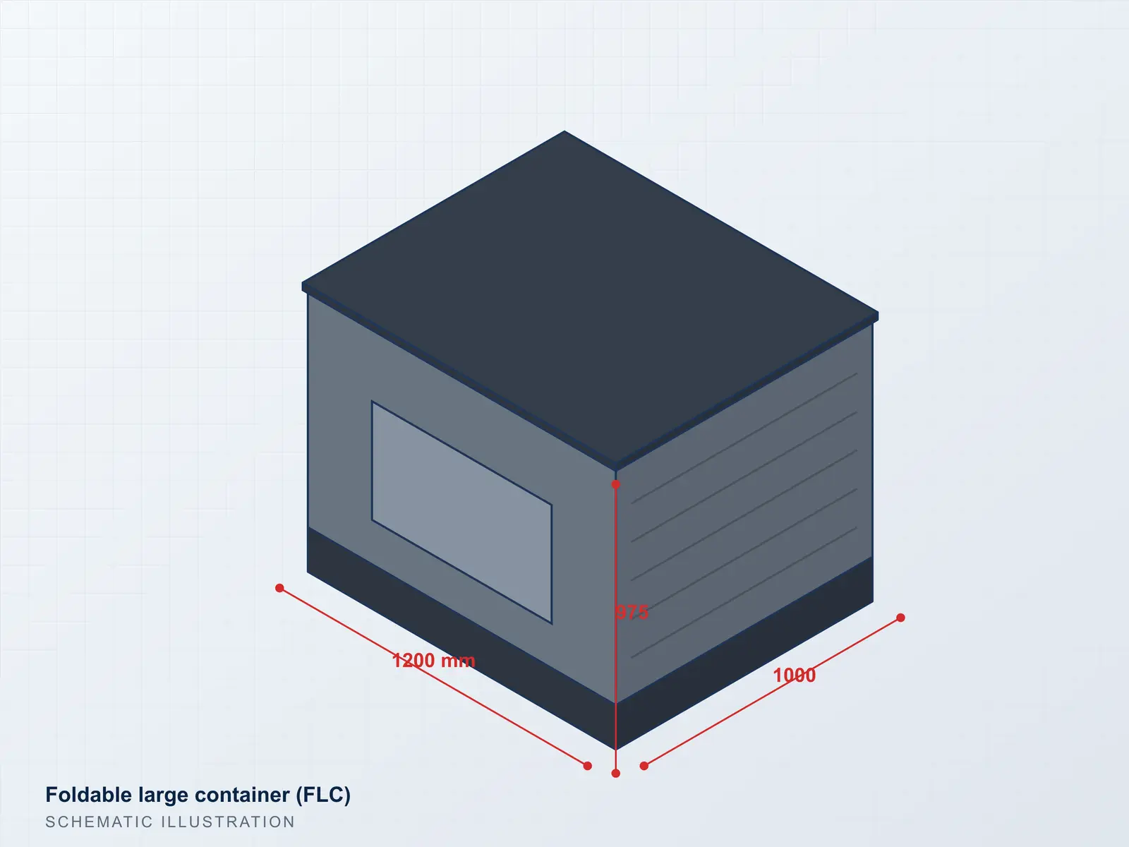 Illustration of a foldable large container with drop door