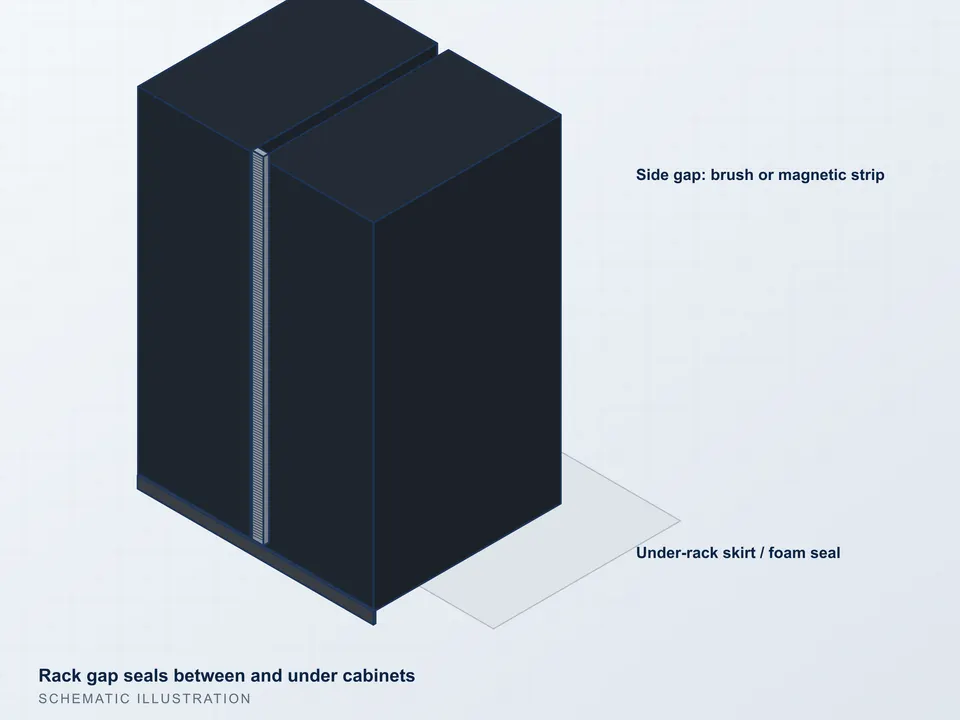Illustration of rack gap seals between and under server cabinets