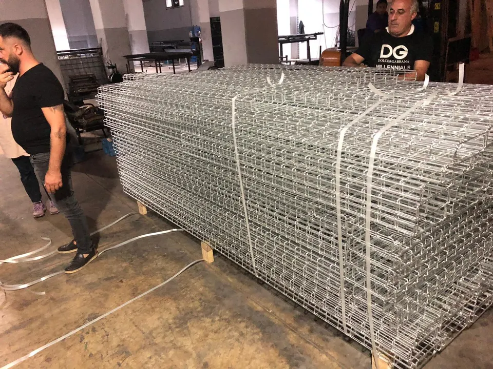 Wire mesh cable trays stacked for installation
